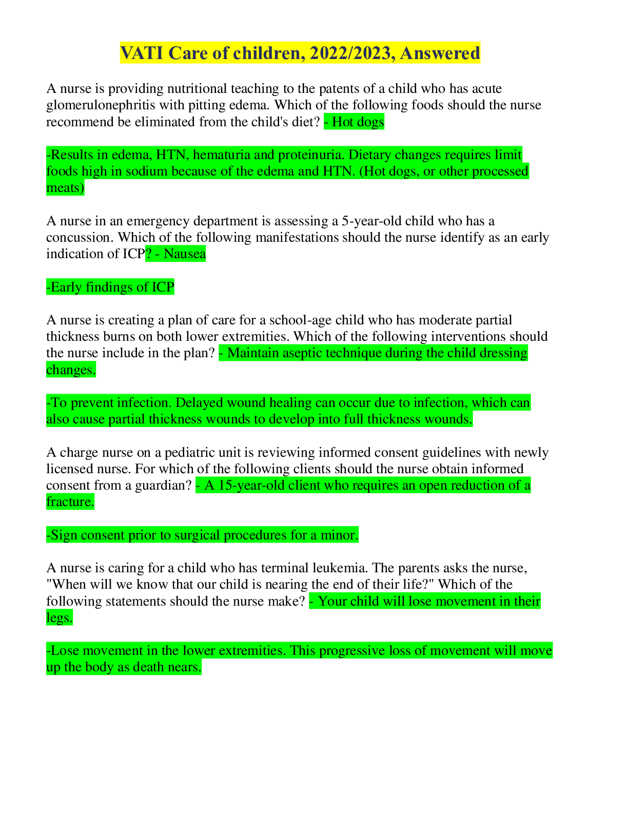 Preview image for VATI Care of children, 2022/2023, Answered